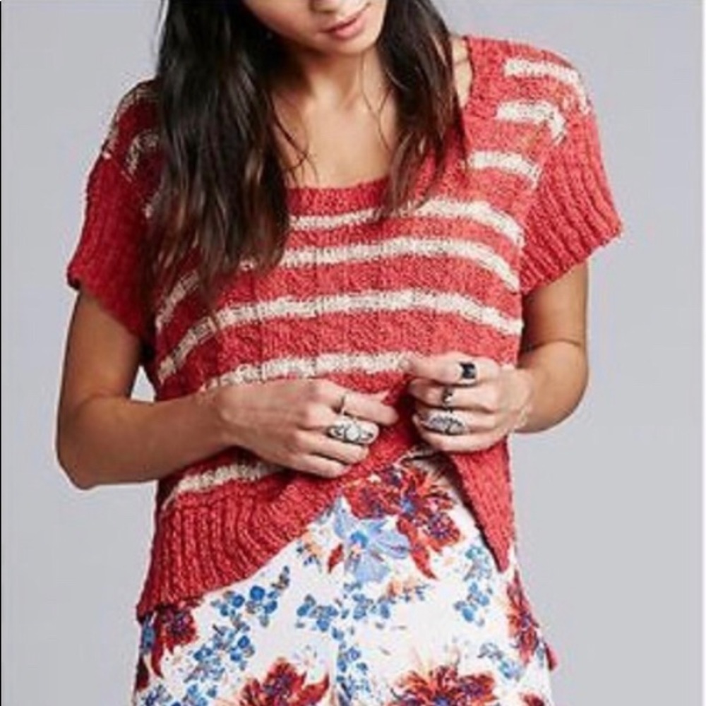 Free People Striped Hi-Lo Ribbed Knit Sweater. - Picture 1 of 3